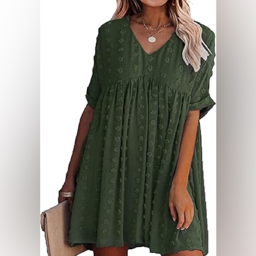 Zenana Outfitters Green Swiss Dot Dress - LG